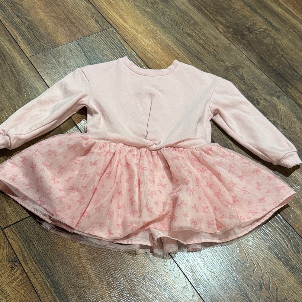 Pink Sweater Dress with Tulle Skirt and Bow Details